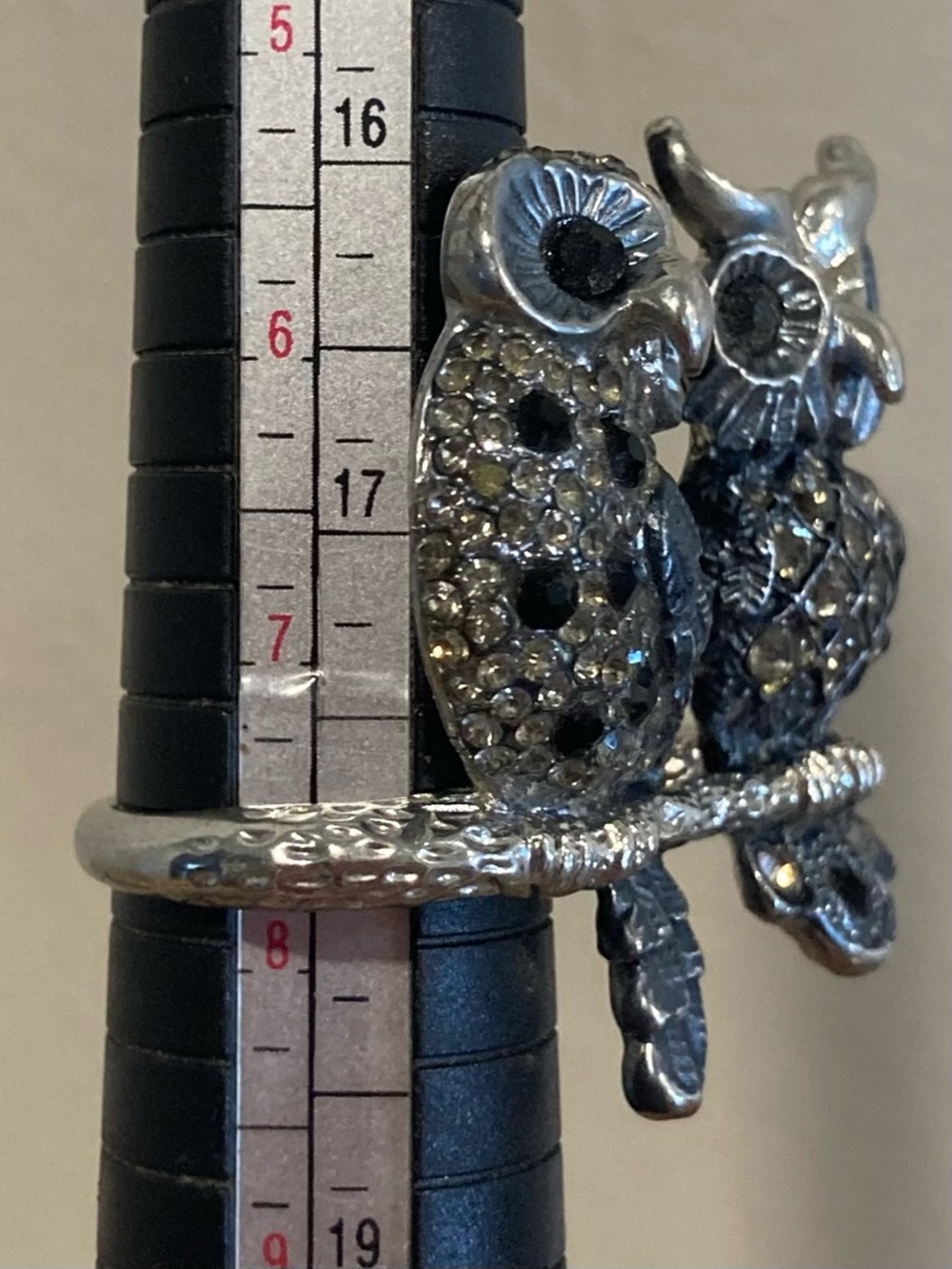 Double Owl Ring with Black Accents Silver Tone - Picture 9 of 10